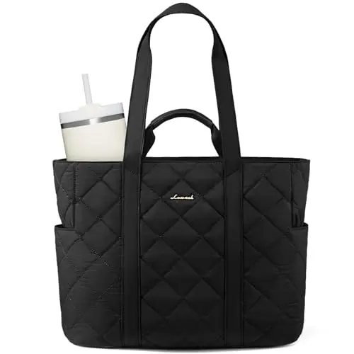 LOVEVOOK large puffer tote bag in beige with quilted design and multiple pockets