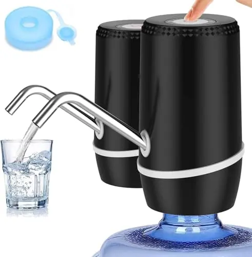 Myvision two-pack of black electric water bottle pumps with silicone caps for 5-gallon jugs