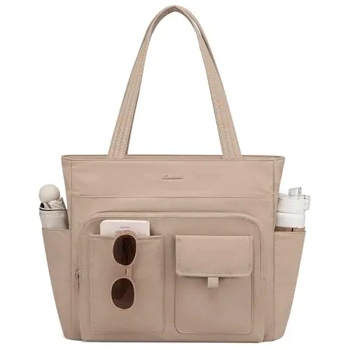 LOVEVOOK polyester utility laptop tote bag in coffee brown