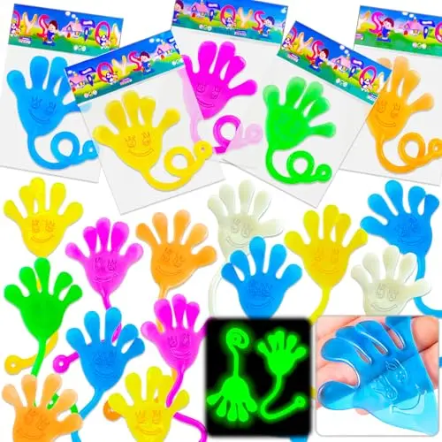 18 glow-in-the-dark sticky hand toys in assorted bright colors