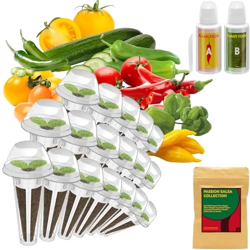inbloom salsa seed pod kit with cherry tomato, pepper, and cucumber seeds