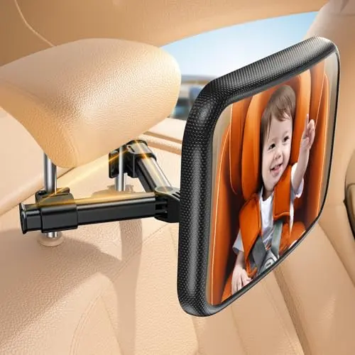 Lamicall baby car mirror with triangular hook clip for headrest rods