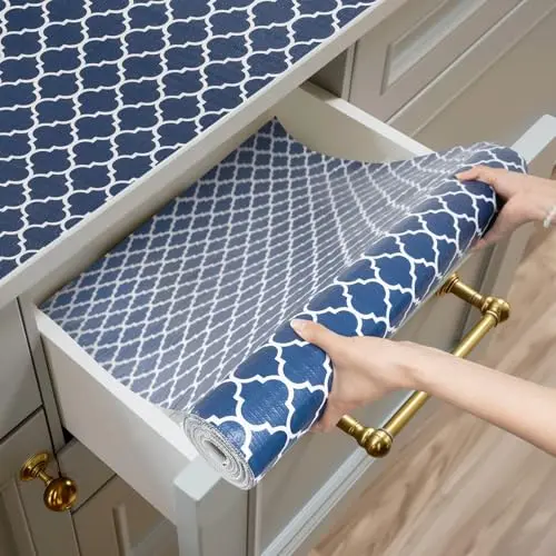 Shinlendid blue geometric patterned non-slip shelf liner