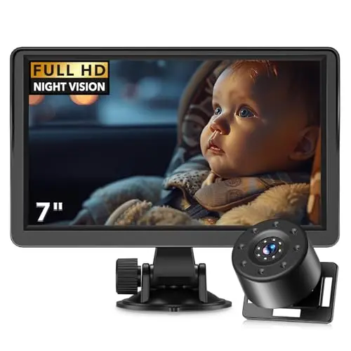 NewHail 7-inch baby car camera with a suction cup mount and wide-angle lens.