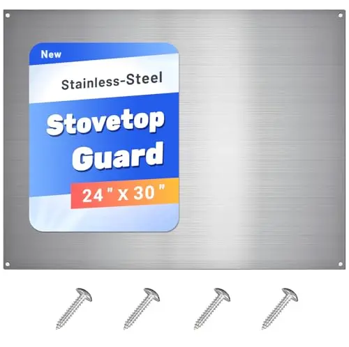 Stainless steel stove backsplash protector panel with brushed finish