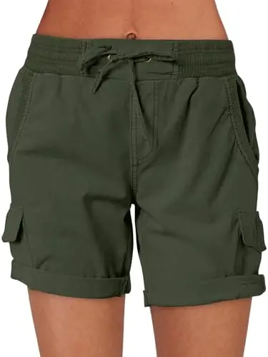 ANRABESS women's cargo shorts with six pockets in army green