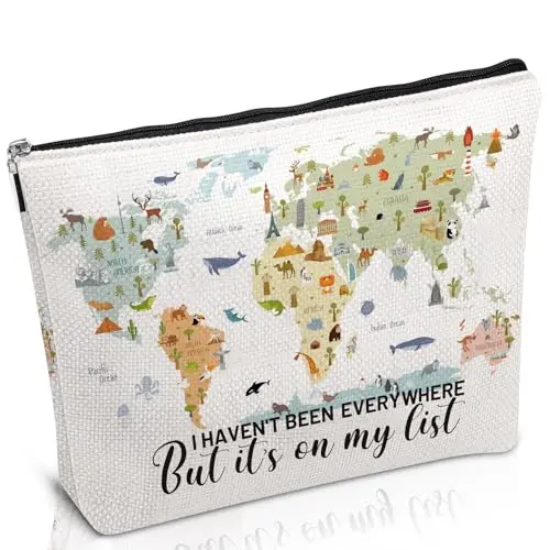 Luvsweets canvas makeup bag with travel map and quote design