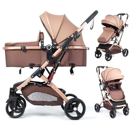 Anna Queen Convertible Baby Stroller in Kahaki showing high seat position