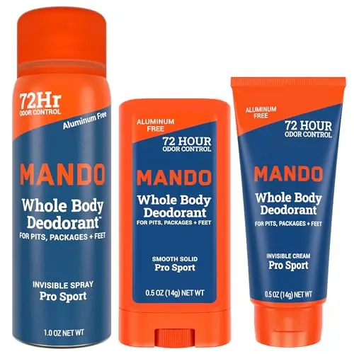 Mando mini trio with solid stick, invisible cream, and spray in Pro Sport scent