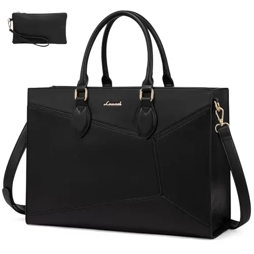 LOVEVOOK waterproof leather laptop tote bag in black