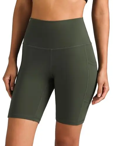 Colorfulkoala Women's High Waisted Biker Shorts in olive green