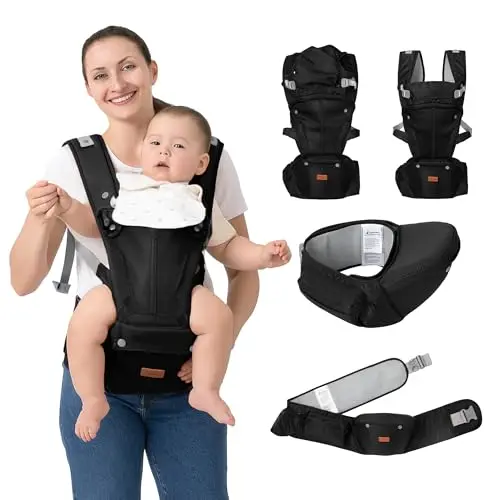 BabbleRoo Grow 6-in-1 baby carrier with hip seat in black