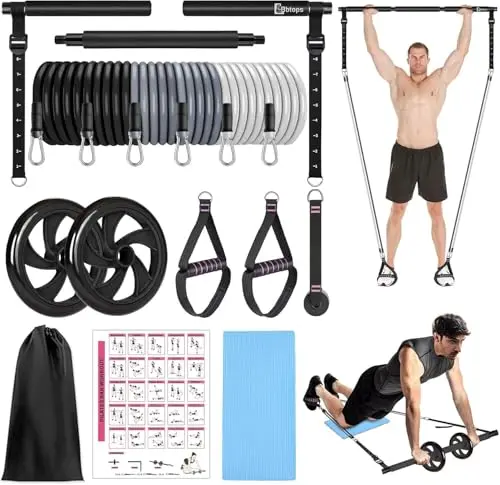 BBTOPS Pilates bar kit with resistance bands and ab roller
