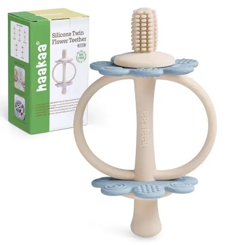 Haakaa dual-ended flower teether with nipple-shaped end and 360-degree brush head