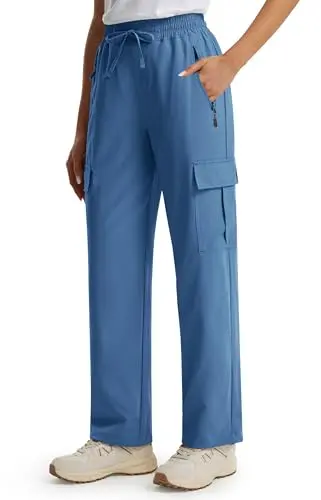 LIBIN women's blue safari-style cargo pants with thigh pockets and an adjustable hem.