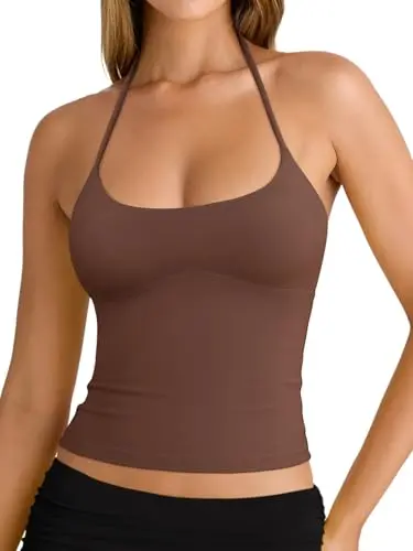 REORIA halter backless tank top in coffee color