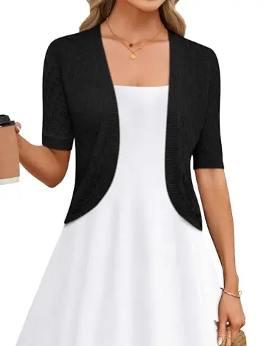 LOMON Cropped Cardigan in black with short sleeves and open front design