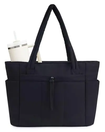 Wandering Nature puffer tote bag with inner elastic pocket for 40oz tumbler