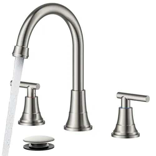 FORIOUS brushed nickel bathroom faucet with high arch gooseneck spout