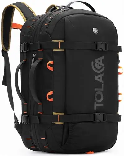 Tolaccea Expandable Travel Backpack in Navy shown as backpack and duffle