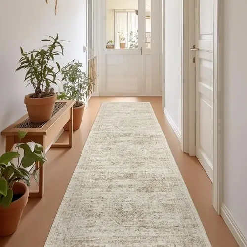 Beige and ivory vintage-pattern runner rug