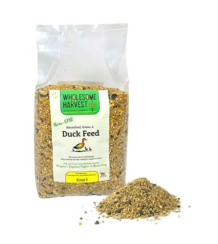 Wholesome Harvest whole grain duck feed mix with cracked corn and seeds.