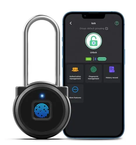 Anweller black fingerprint smart padlock with long shackle