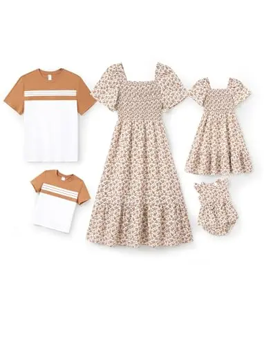 PATPAT apricot floral puff sleeve maxi dress for mom and daughter matching