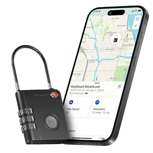 KeySmart SmartLock combination lock attached to a zipper on a suitcase.
