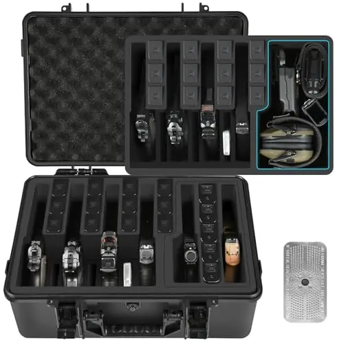 LOTOCASE hard shell gun case holding six pistols and multiple magazines