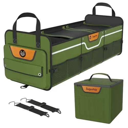 Green SugarFox waterproof trunk organizer with detachable cooler bag