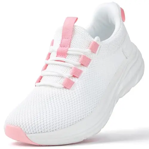 KOLILI white and pink wide toe box walking sneakers for swollen feet