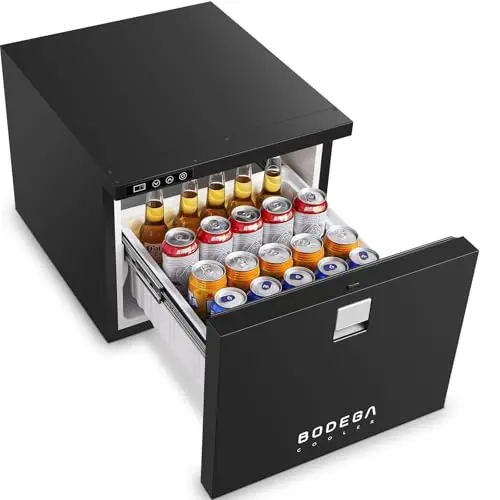 Bodega 63.3QT Drawer RV Refrigerator in black built-in design with slide rail