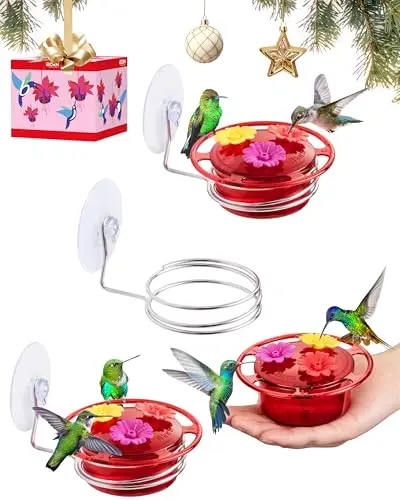 iBorn red window-mounted mini hummingbird feeder with suction cup