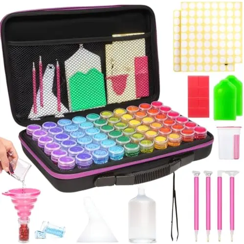MERATIA purple diamond art storage case with 60 bottles and tools