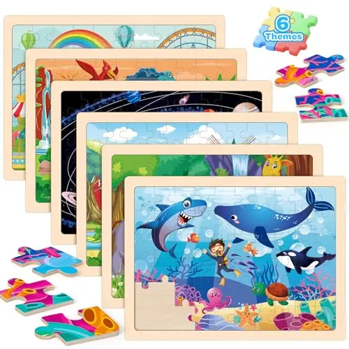 LACCHOUFEE set of six wooden jigsaw puzzles with vehicle themes