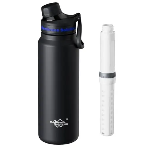 Membrane Solutions C3 32oz stainless steel water bottle with filter in black.