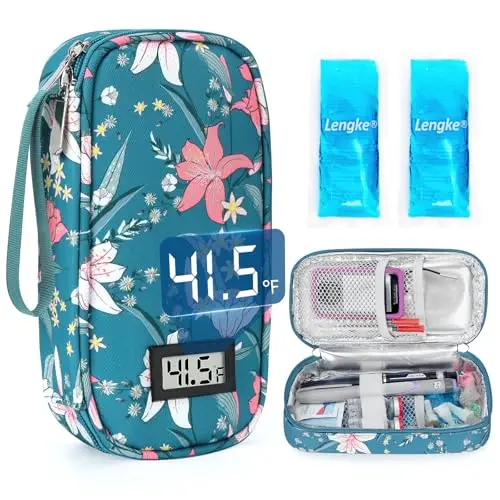 YOUSHARES insulated diabetic travel case with digital temperature display and two ice packs