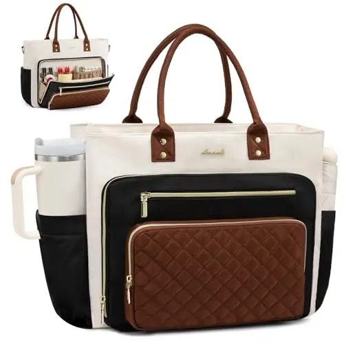 LOVEVOOK teacher tote bag professional style with large cup holder and luggage sleeve
