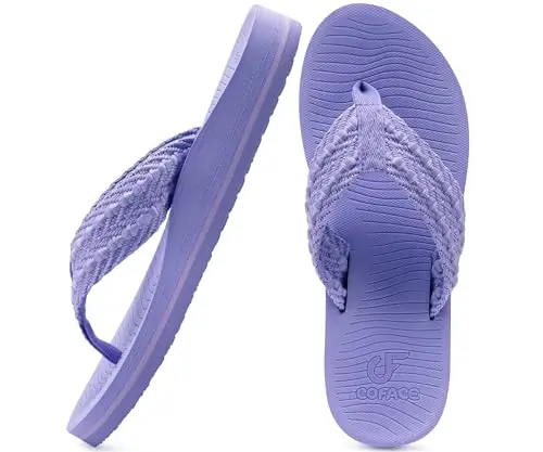 Coface women's orthopedic flip flops with arch support in purple