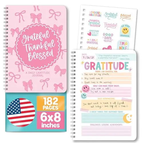 Hadley Designs Daily Gratitude Journal in pink with spiral binding