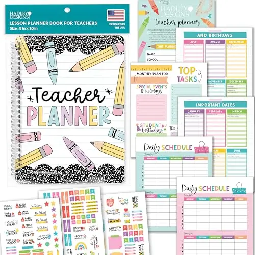 Hadley Designs Doodle Yearly/Monthly Teacher Planner with fabric cover