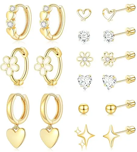 Zankulas stainless steel screw-back flat back stud earrings set for babies and toddlers