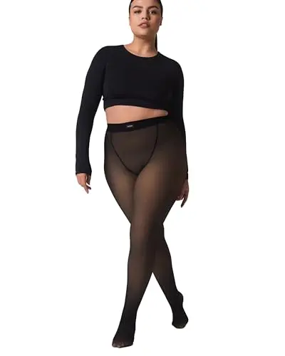 NOOSH TOAST Fleece-Lined Tights in Tan/Black, showing a sheer exterior with warm lining
