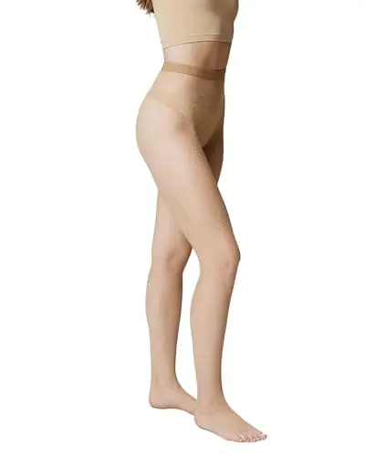 NOOSH MUSE Micro Fishnet Tights with gold shimmer, showcasing intricate lace detail