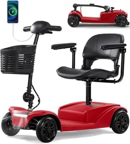 WayCare blue mobility scooter with detachable basket and LED headlight