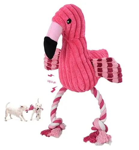 IPTPAS red flamingo-shaped plush dog toy with textured surface
