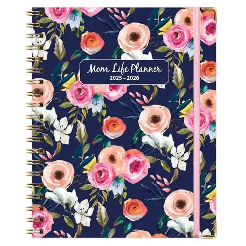 Global Printed Products The Mom Life Planner open on a desk, showing weekly layout with meal planning section.