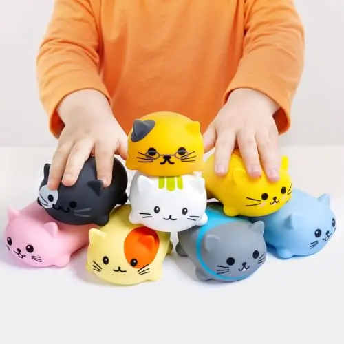 Set of 8 colorful cat-shaped piano keyboards that each play a musical note