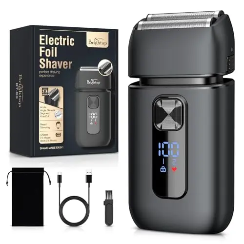 Brightup men's electric foil shaver with LED display and included travel pouch